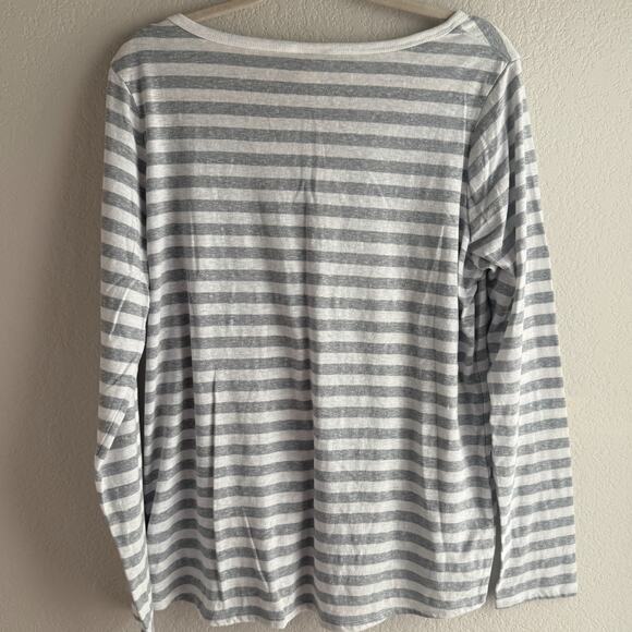 Mossimo Supply Co Gray White Striped Long Sleeve Henley Top Women’s XXL Casual - Picture 2 of 4